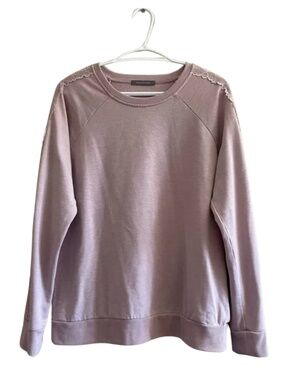 Suzy Shier Mauve Lace Trim Raglan Sleeve Sweatshirt — Size Large EUC